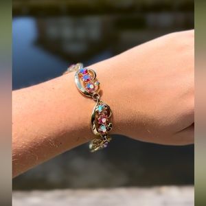 Vintage Raspberry Aurora Borealis Gold Rhinestone Bracelet